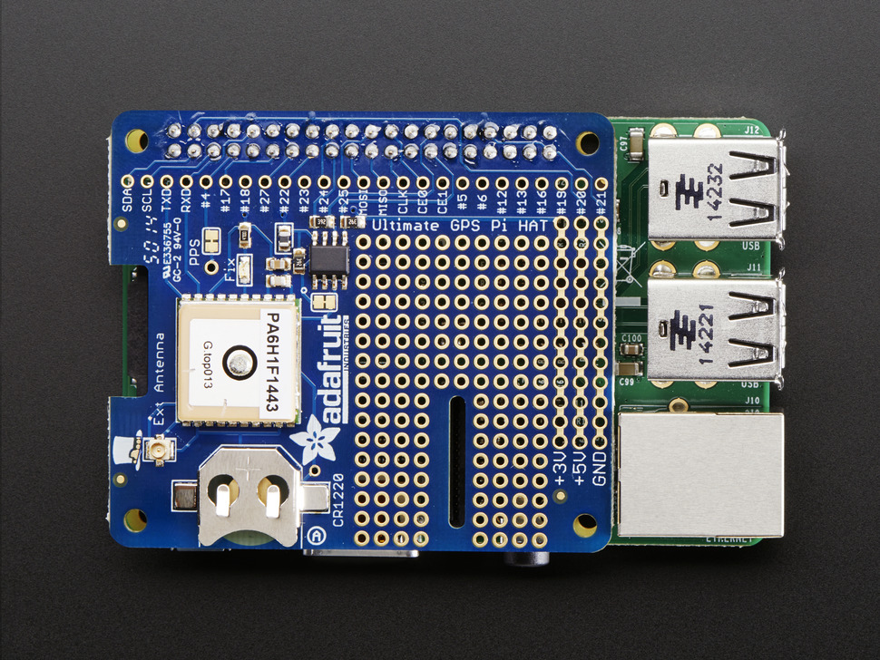 Adafruit Ultimate GPS HAT for Raspberry Pi A+/B+/Pi 2/3/4 - Mini Kit