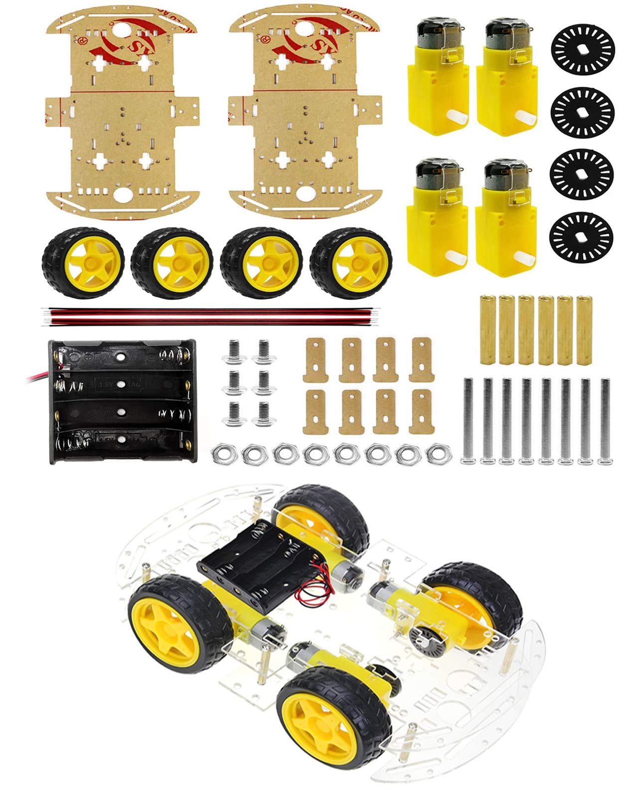 4WD 2-Layer Smart Car Chassis Kits with Speed Encoder DC 3V 5V 6V for Arduino