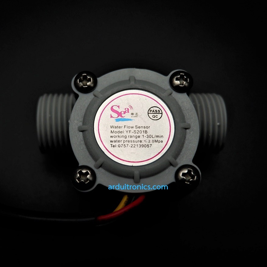 Water Flow Sensor 1-30L/min แรงดันไม่เกิน 2.0MPa ขนาดท่อ 1/2" (YF-S201B) สีเทา