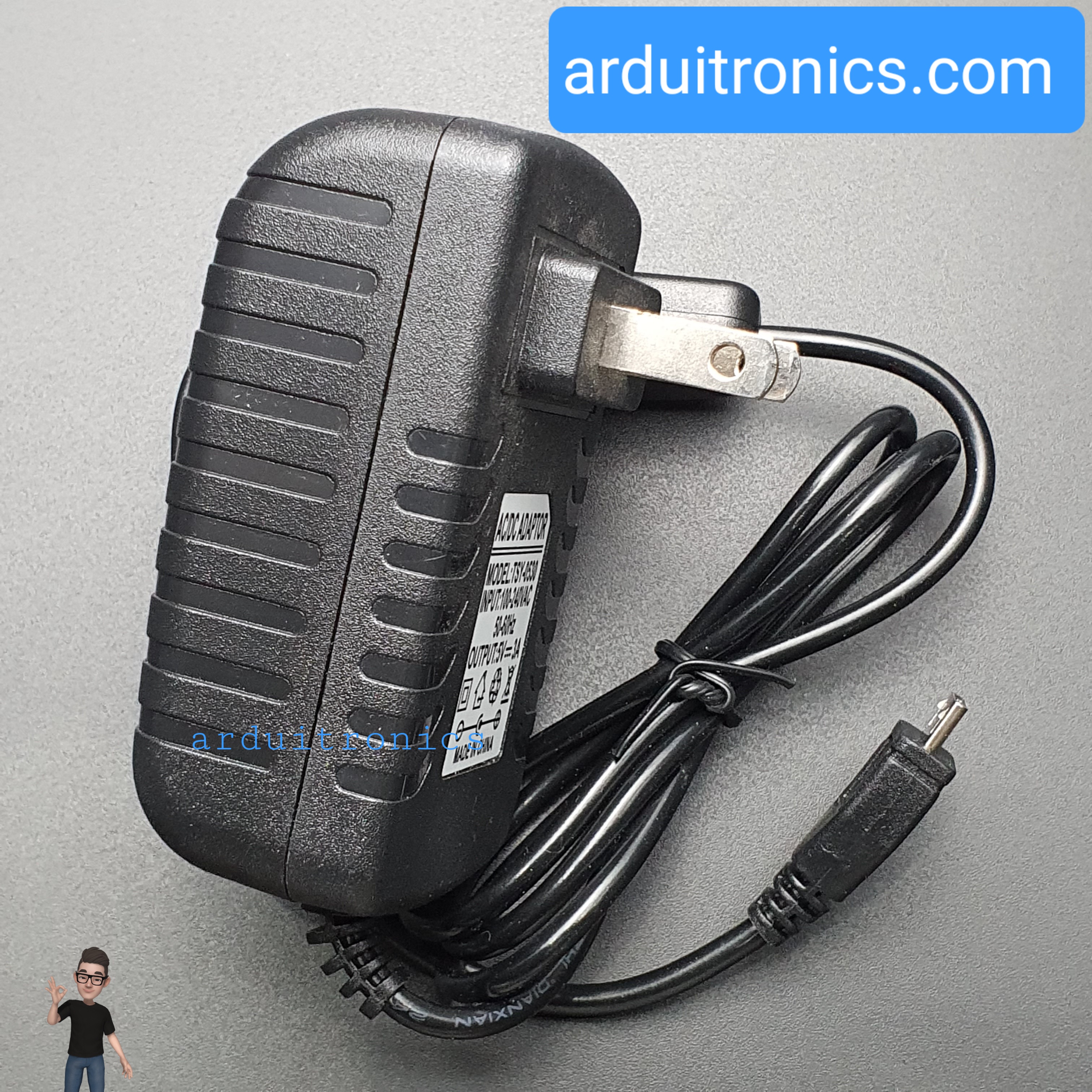 micro USB Power Supply Adapter 5V 3A แบบมี switch ON/OFF (ปลั๊กหัวแบน)