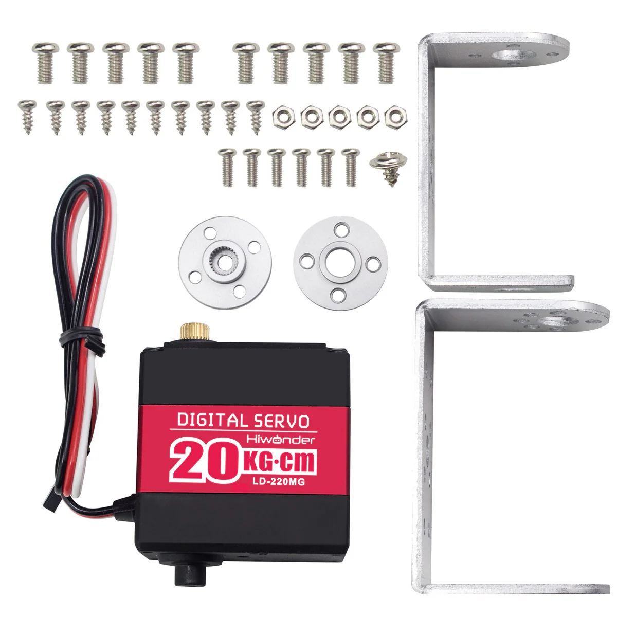 Hiwonder LD-220MG Full Metal Gear Digital Servo with Dual Ball Bearing, Metal Servo Horn, Metal Bracket for Robot