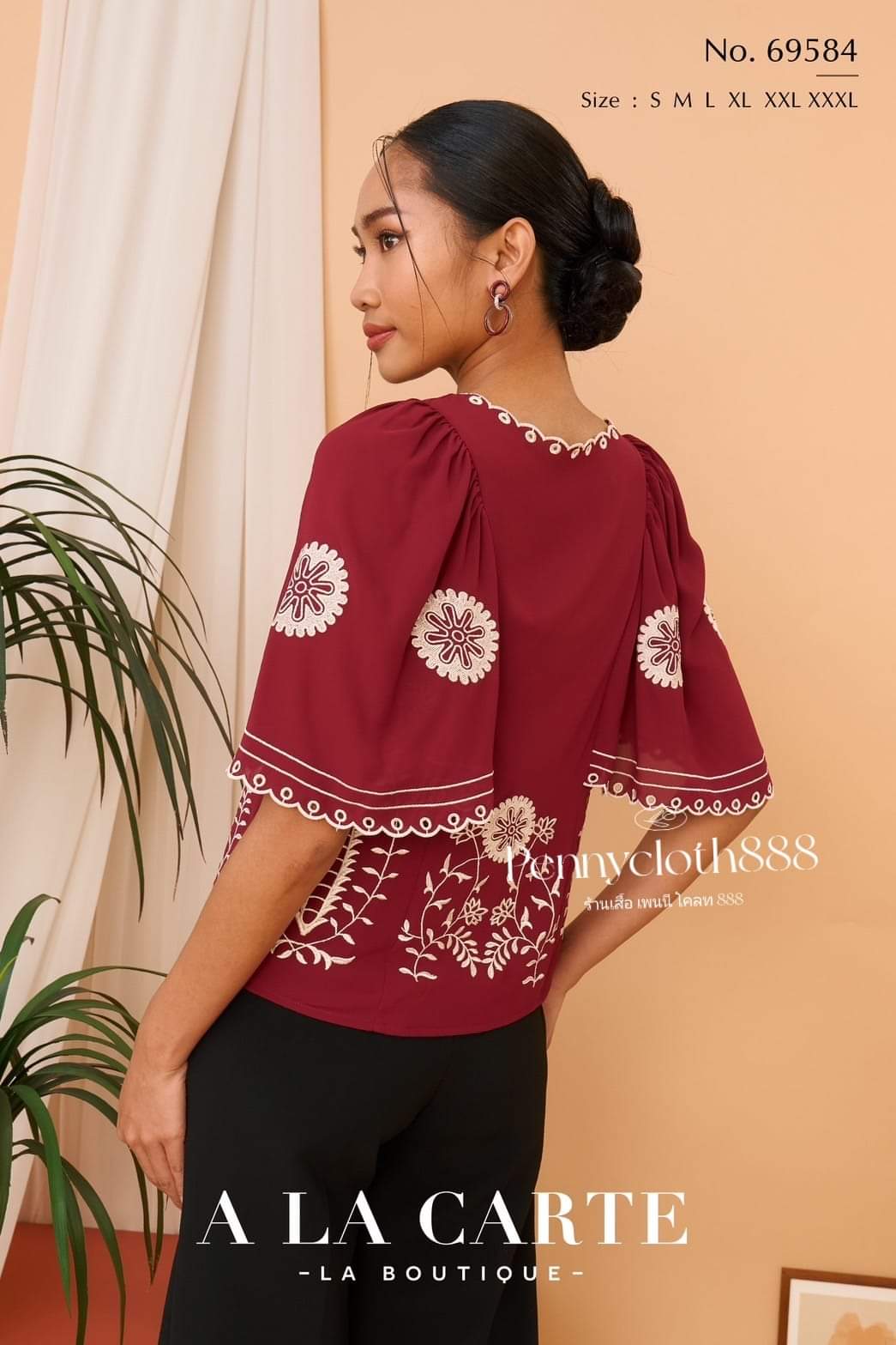 69584 เสื้อ Alacarte จอร์เจียแขนสั้น งานปัก มีซับใน สีกรม สีแดง สีน้ำตาล