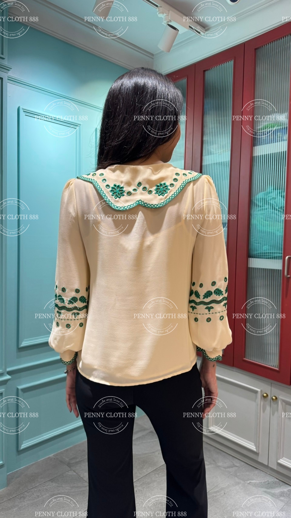 69689 เสื้อ A La Carte ชีฟองคอปก งานปักฉลุขึ้นใหม่ มีกระดุมหน้า 3 เม็ด มีซับใน by PENNY CLOTH 888