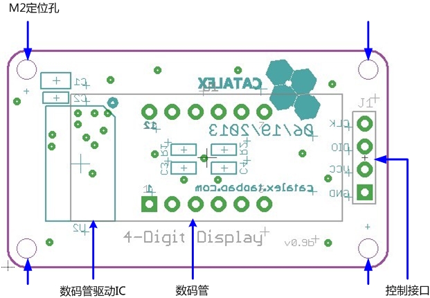 โมดูลแสดงค่าตัวเลข 4 หลัก 7 Segment 4 Digit Clock Display 0.36 Inches - Green PCB