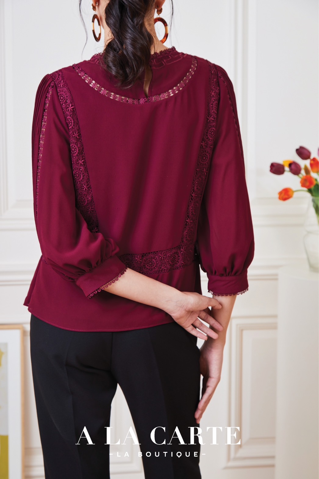 68765 เสื้อชีฟอง A LA CARTE งานปัก แทรกทริม สวยหรู มีซับใน ขนาด 3XL 46" สีขาว แดง เทา