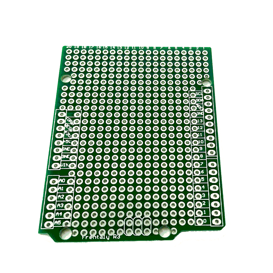 Prototype PCB แผ่นปริ๊นอเนกประสงค์ ขนาด 5.3x6.85cm (2 หน้า) ตัดมุมและขอบให้เข้ากับบอร์ด Arduino