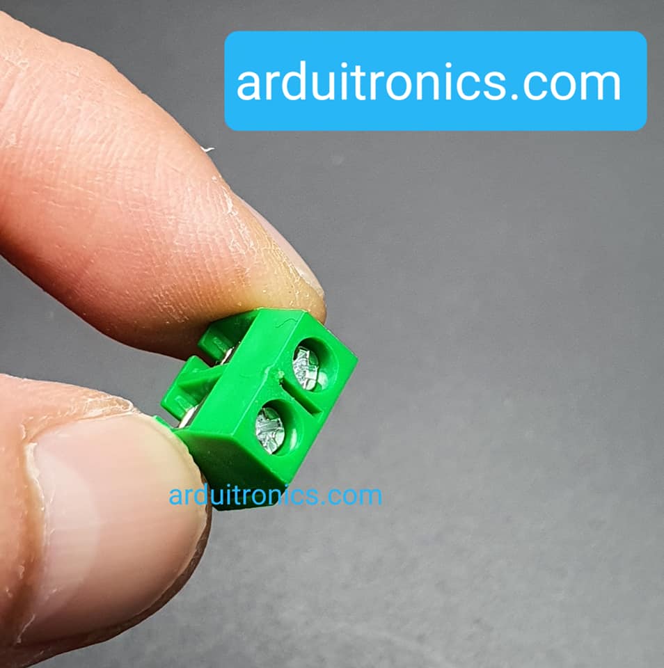 Screw Terminal Block 2 Pin Connector 5mm Pitch (Green) คอนเน็คเตอร์แบบสกรูหมุน 2 ขา สีเขียว ระยะห่างระหว่างขา 5 มม. (จำนวน 1 ชิ้น)
