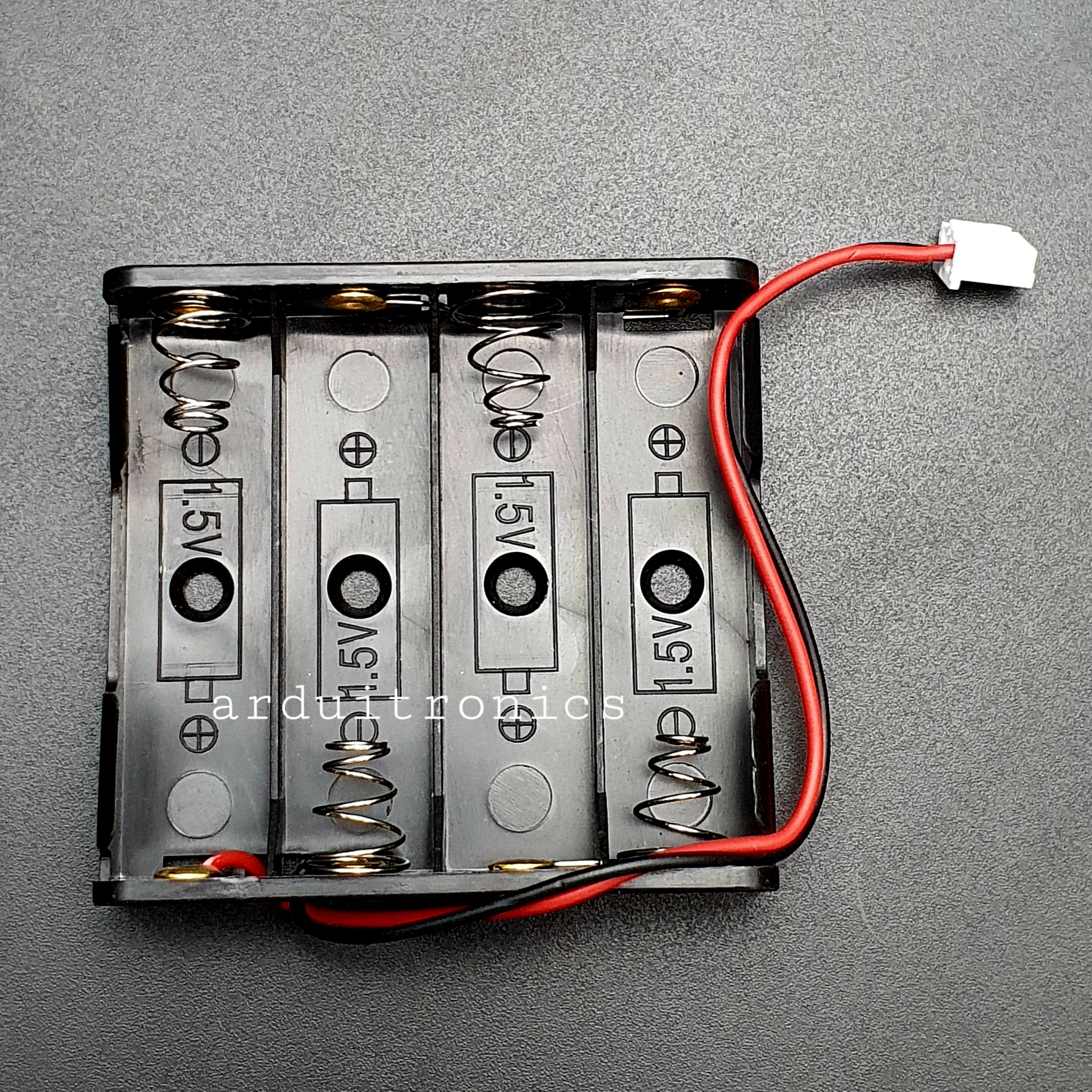 Battery Box รางถ่าน 4 ก้อน AA 6V (ก้อนละ 1.5V) 1 ด้าน แบบมีสายไฟ XH-2.54mm 2P