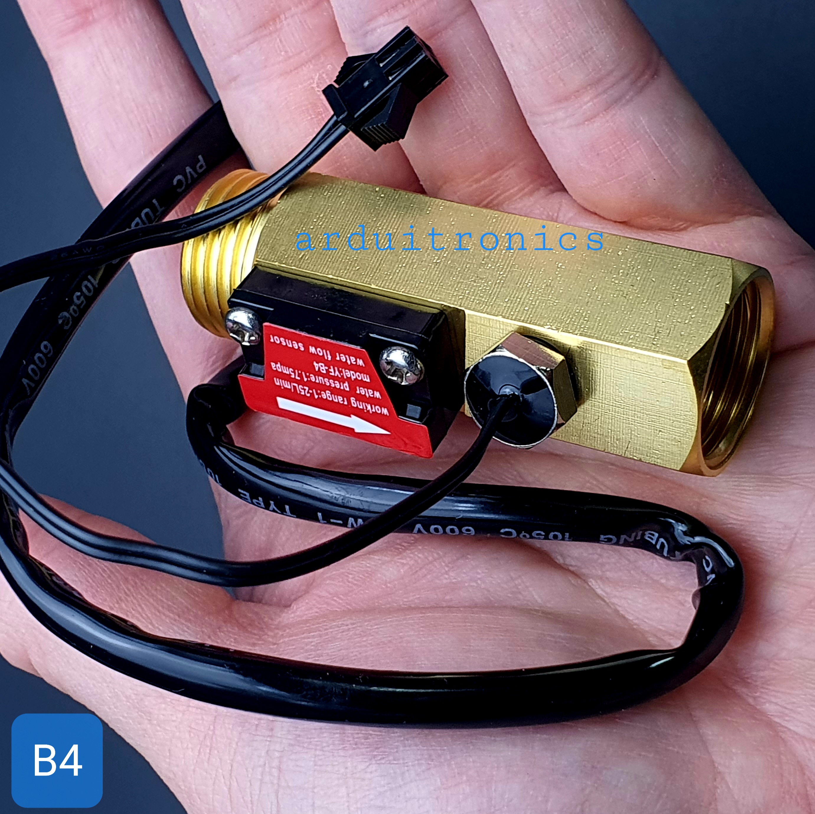 B4 เซ็นเซอร์วัดอัตราการไหลของน้ำ ทองแหลือง 3/4นิ้ว 6หุน Water Flow sensor 1-25L/min Size 60 mm With Temperature Probe