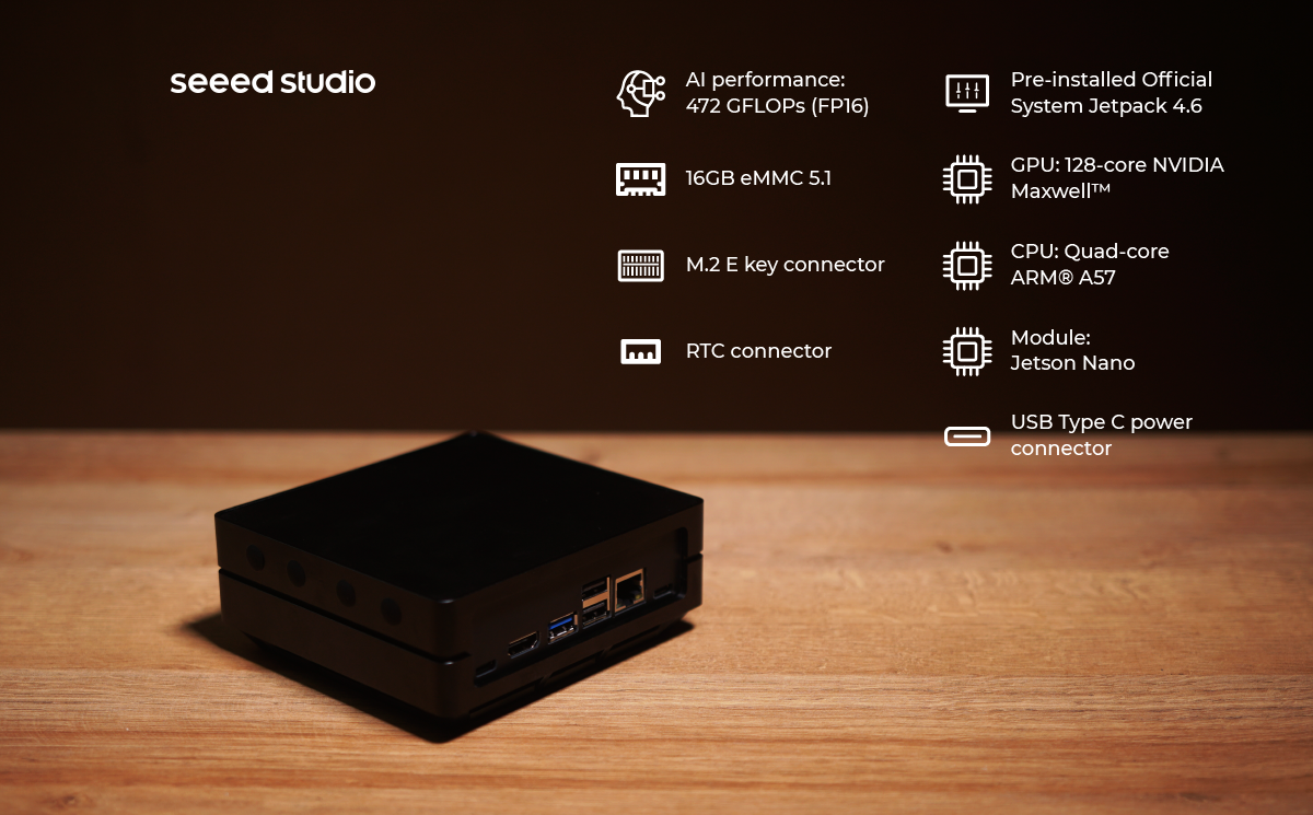 reComputer Jetson-10-1-A0 (J1010) with Jetson Nano Module, Aluminium Case, pre-installed JetPack (128 Core, 4GB LPDDR4, 16GB eMMC) - Seeed Nvidia