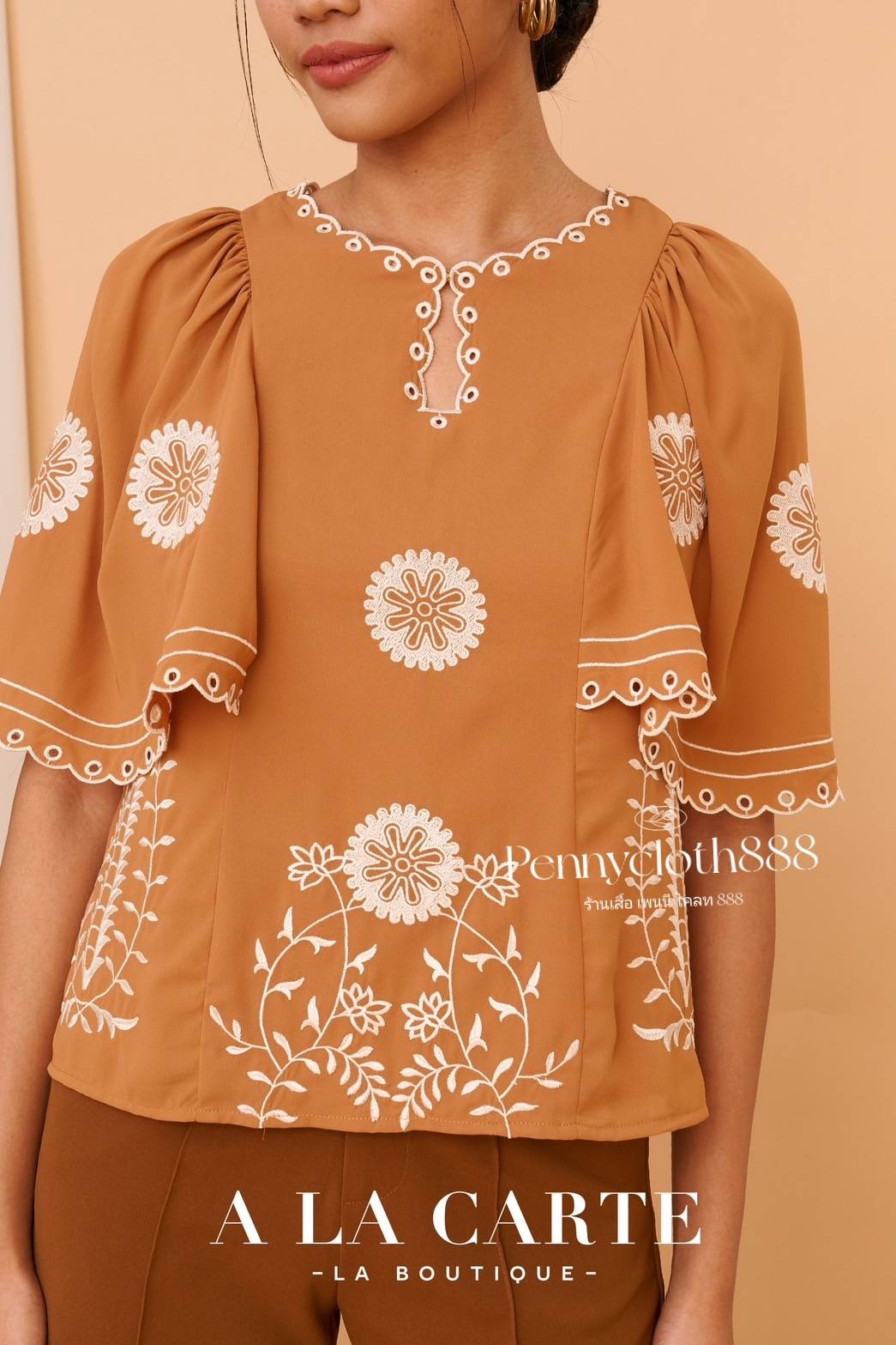 69584 เสื้อ Alacarte จอร์เจียแขนสั้น งานปัก มีซับใน สีกรม สีแดง สีน้ำตาล