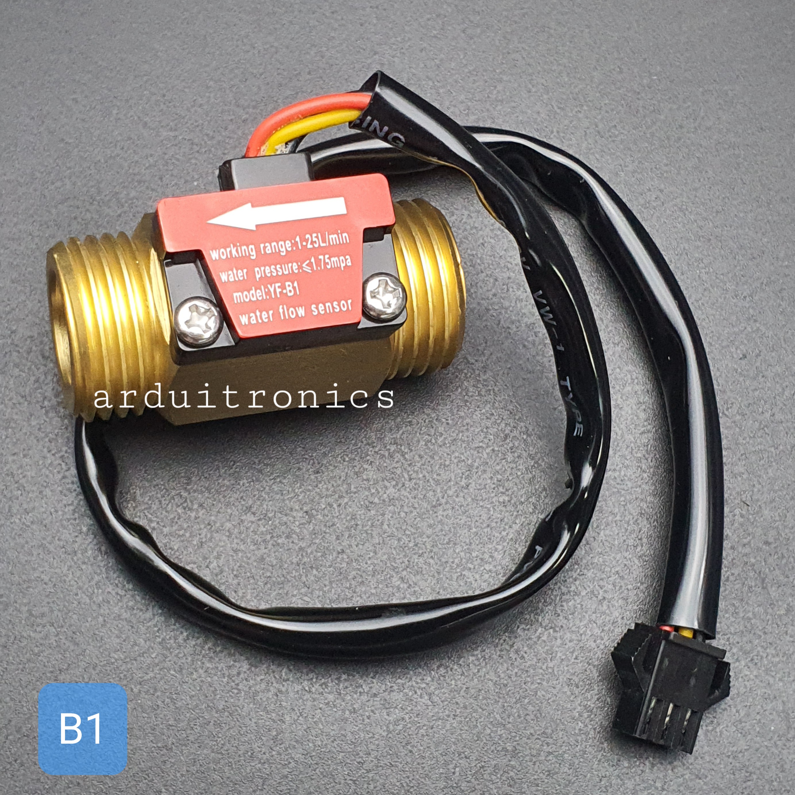 B1 เซ็นเซอร์วัดอัตราการไหลของน้ำ ทองแหลือง 1/2นิ้ว 4หุน Water Flow sensor 1-25L/min Size 44 mm
