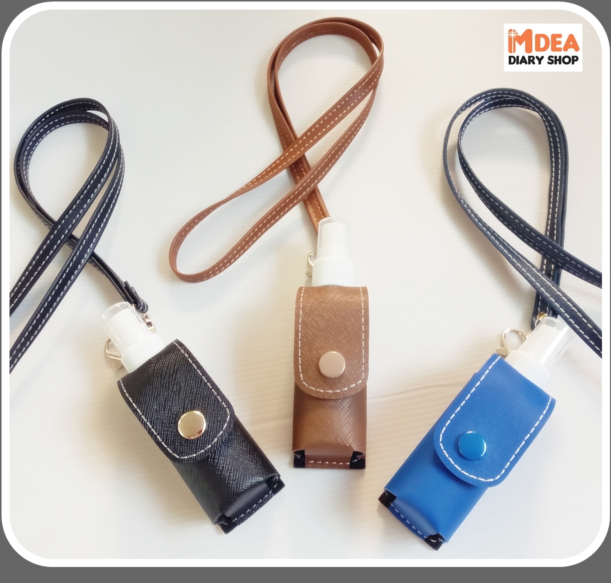 MDEA (RV) / ซองใส่สเปรย์-แอลกอฮอล์ 75% แบบห่วง-คอหมา Silver 360 + สายคล้องคอ (พร้อมใช้) *กลิ่นอโรเวลา Spray/Holder