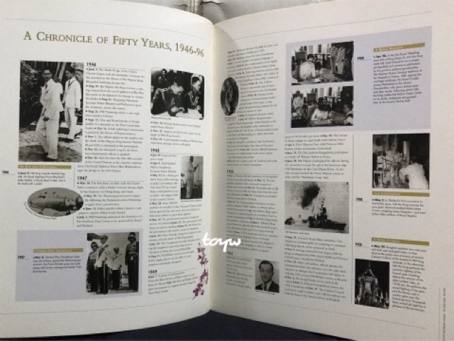 หนังสือThailand: King Bhumibol Adulyadej The Gloden Jubilee 1946-1996 จำนวน 280 หน้า ขนาด 275 x 360 mm น้ำหนัก 2.900 kg / จัดพิมพ์เมื่อปี ค.ศ 1996 /จัดจำหน่ายโดย ASIA BOOKS
