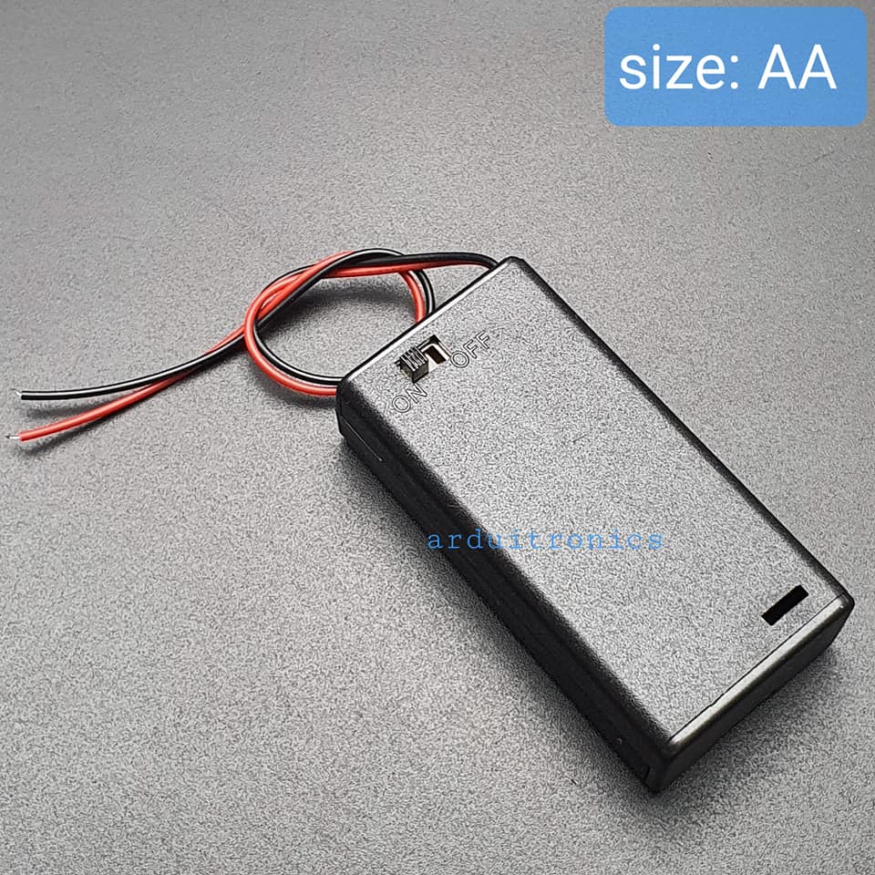 Battery Box รางถ่าน 2 ก้อน AA 3V (ก้อนละ 1.5V) แบบมีฝาปิด และมีสวิทช์เปิดปิด