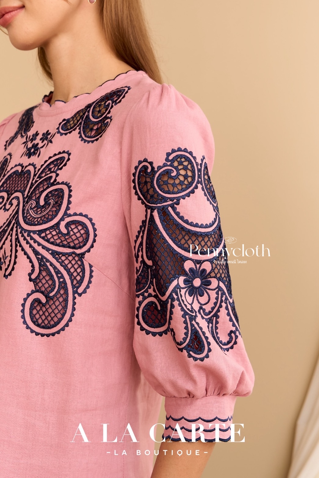 69862 เสื้อ A La Carte ลินินผสมคอตตอน งานปักฉลุ มีซับ เนื้อดีใส่สบาย by PENNY CLOTH