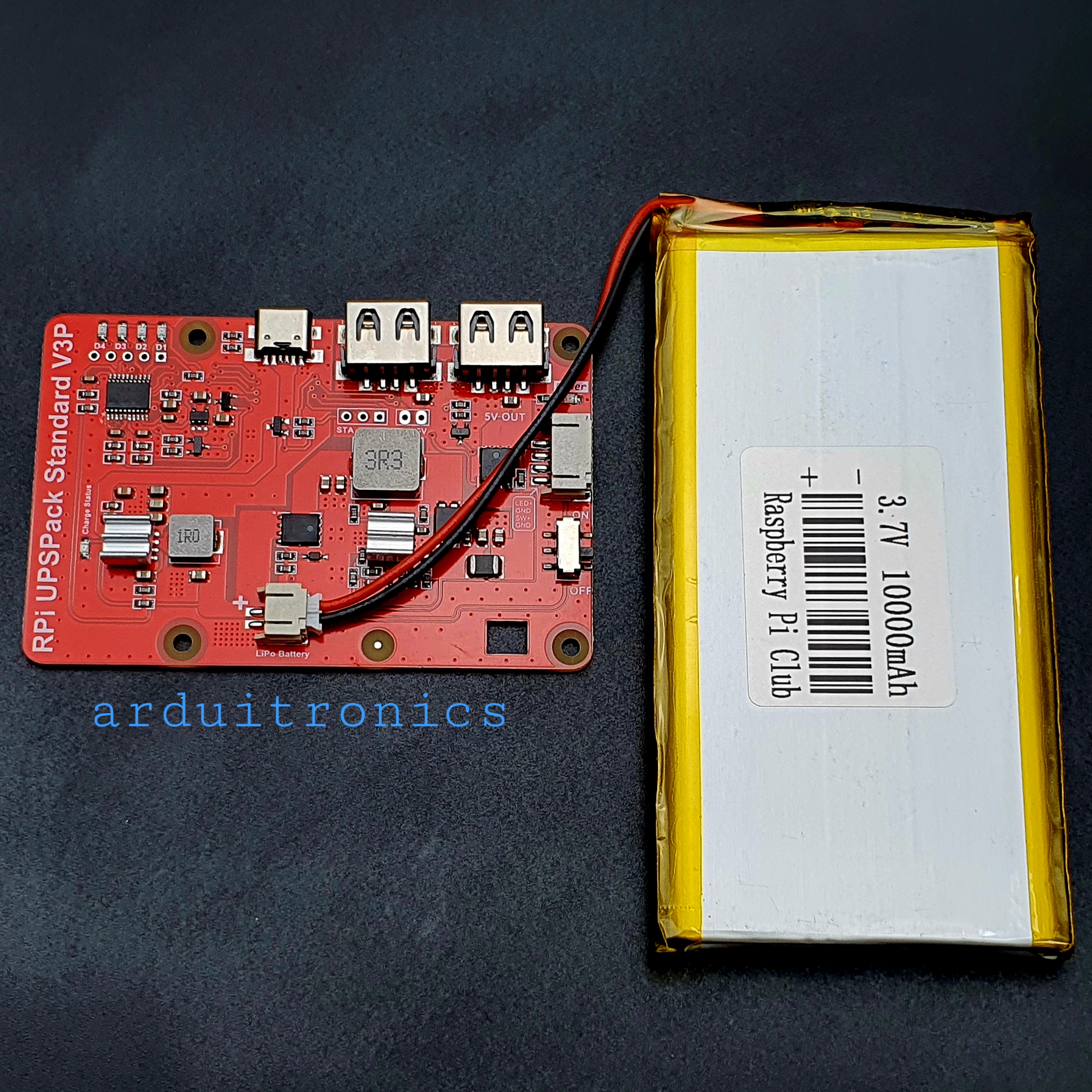 Raspberry Pi (RPi) UPSPack Standard V3 PCB สีแดง + ถ่าน 3.7V 10000mAh