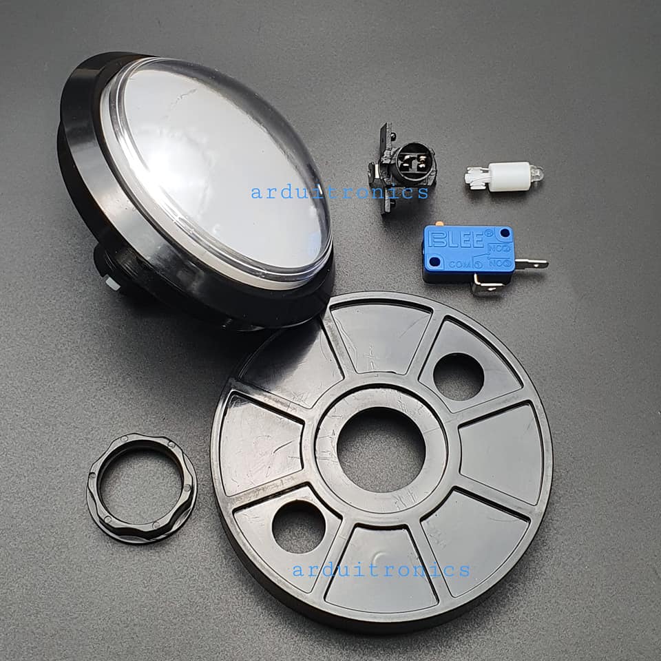 ปุ่มกดตู้เกม สวิตช์กดติดปล่อยดับขนาดใหญ่ 100mm พร้อมไฟ LED สีขาว