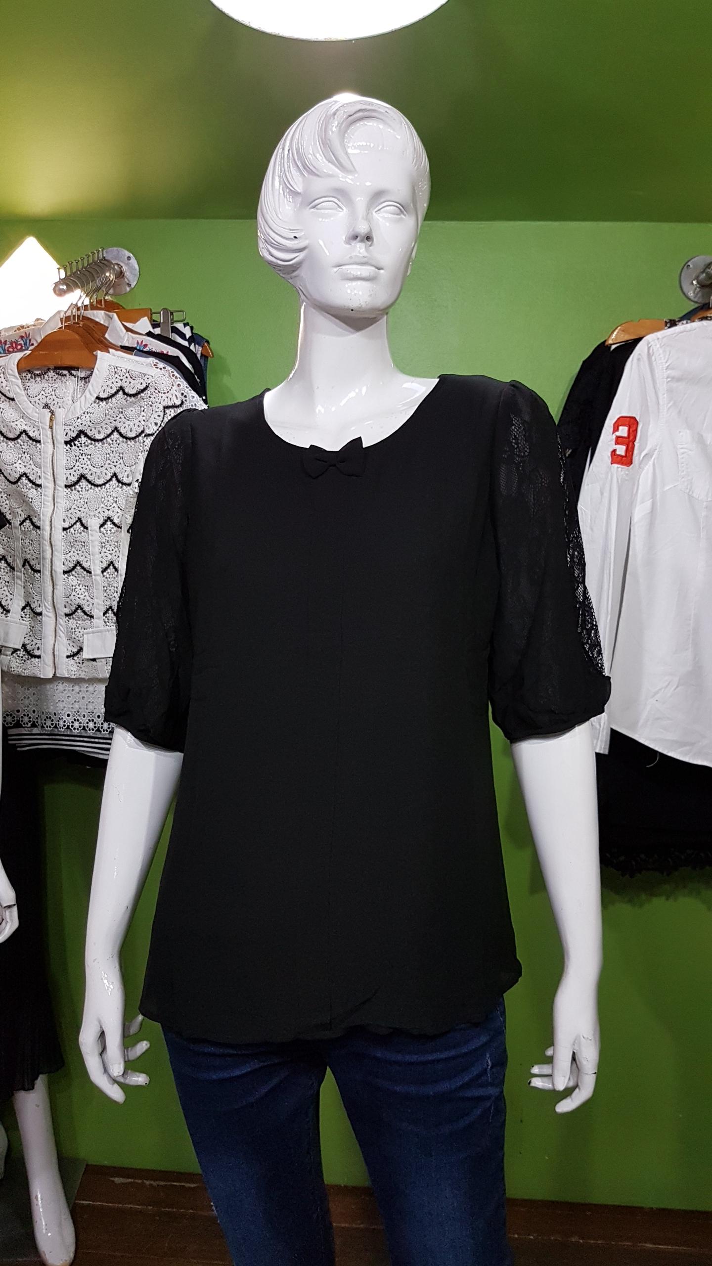 เสื้อแฟชั่นชีฟองสีดำ แขน 3 ส่วน ขนาดฟรีไซด์ อก 38-40" งานฮ่องกงค่ะ สินค้าพร้อมส่งค่ะ