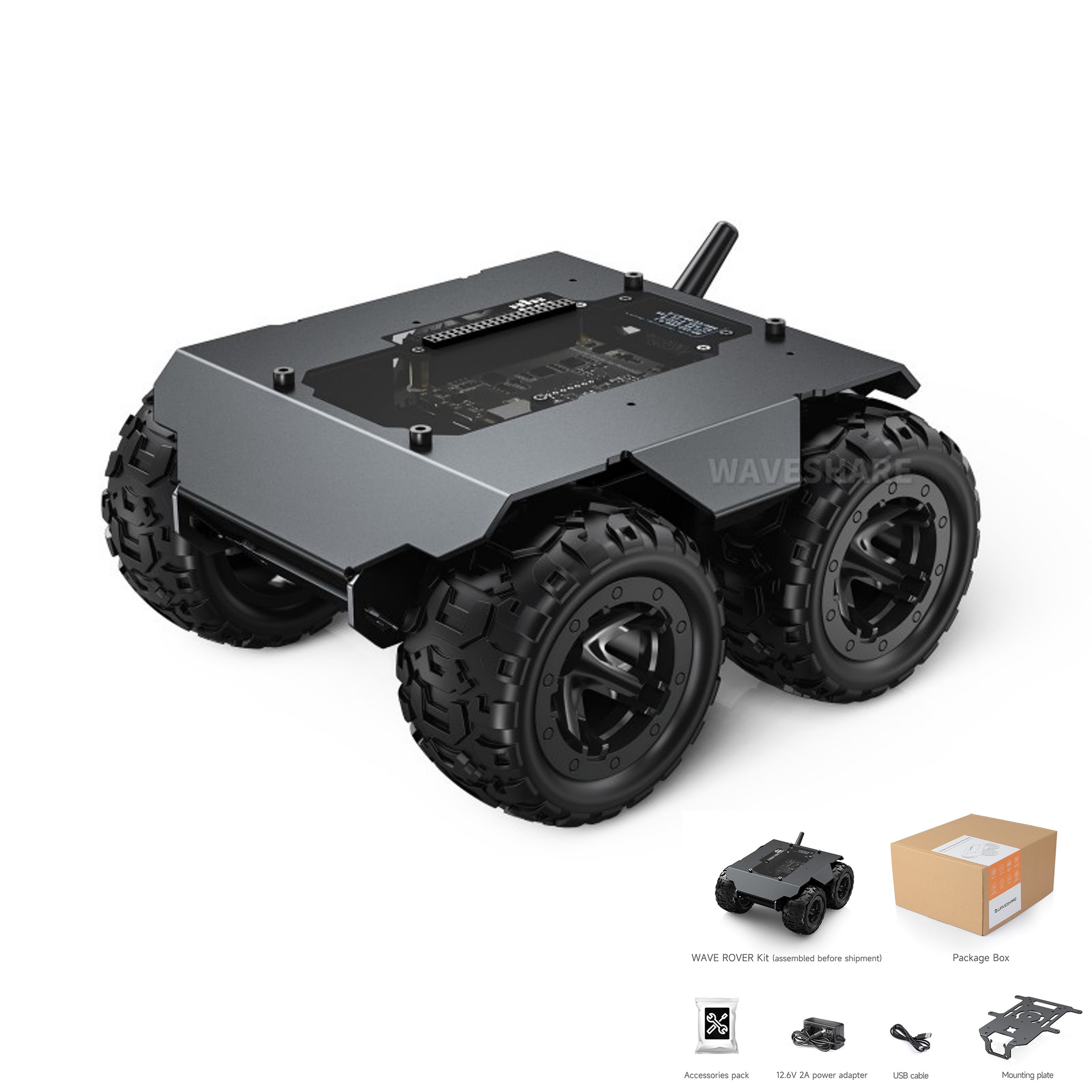 WAVE ROVER Flexible And Expandable 4WD Mobile Robot Chassis, Full Metal Body, Multiple Hosts Support, With Onboard ESP32 Module (แท้ Waveshare)