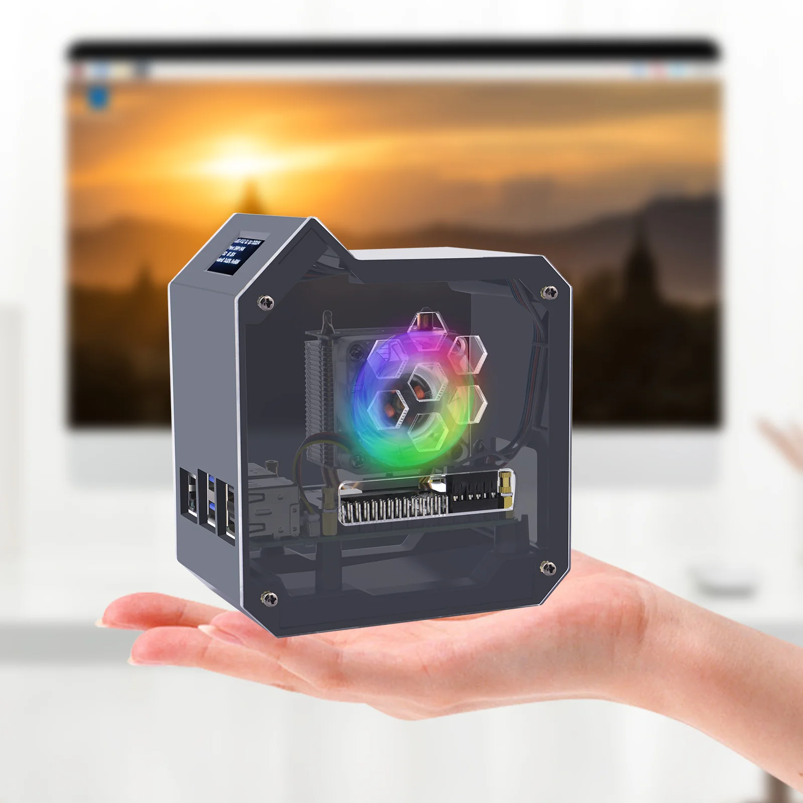 52Pi ABS Mini Tower Kit Black Enclosure Case for Raspberry Pi 5 with Ice Tower Cooler OLED