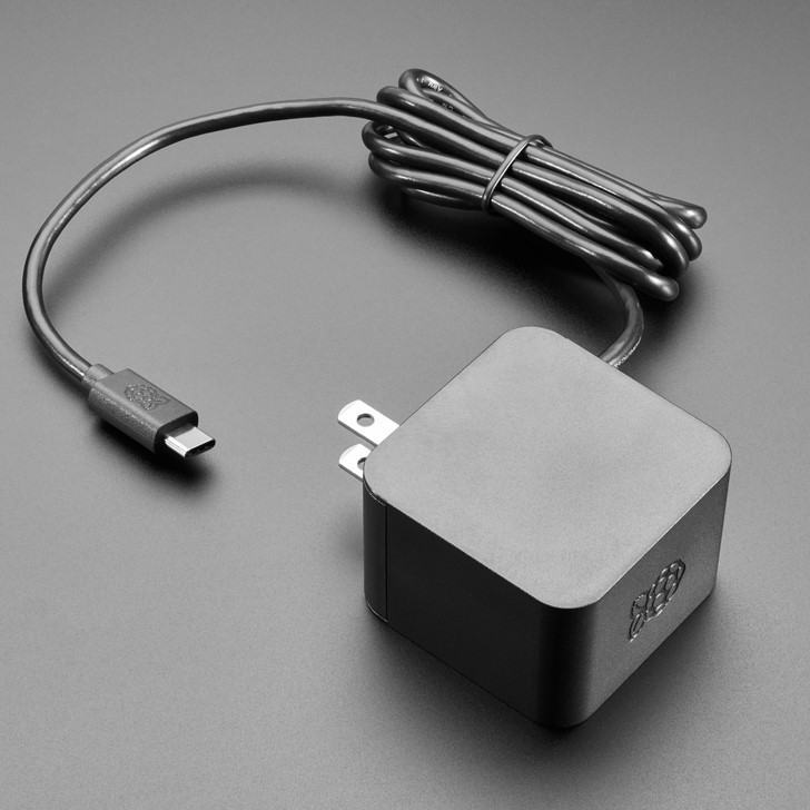 Official Power Supply, USB-C, 5.1V, 5A, Black (US Plug) - Raspberry Pi 5 / 4B