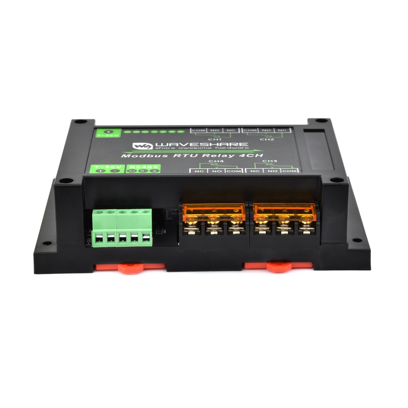 Industrial Modbus RTU 4-ch Relay Module with RS485 Interface, 30A High Current, Onboard LED Indicators, Multi Isolation Protection Circuits, Industrial Grade Rail-Mount Case (แท้ Waveshare)