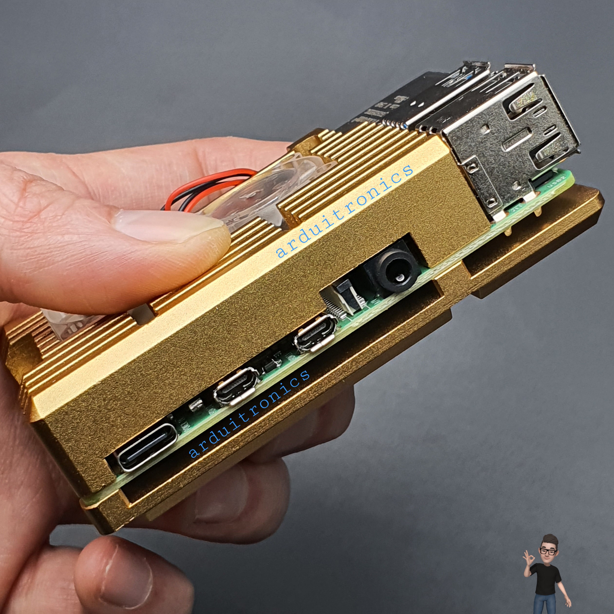 Aluminium Case for Raspberry Pi 4 with Dual Fan (Gold) แบบที่ 2