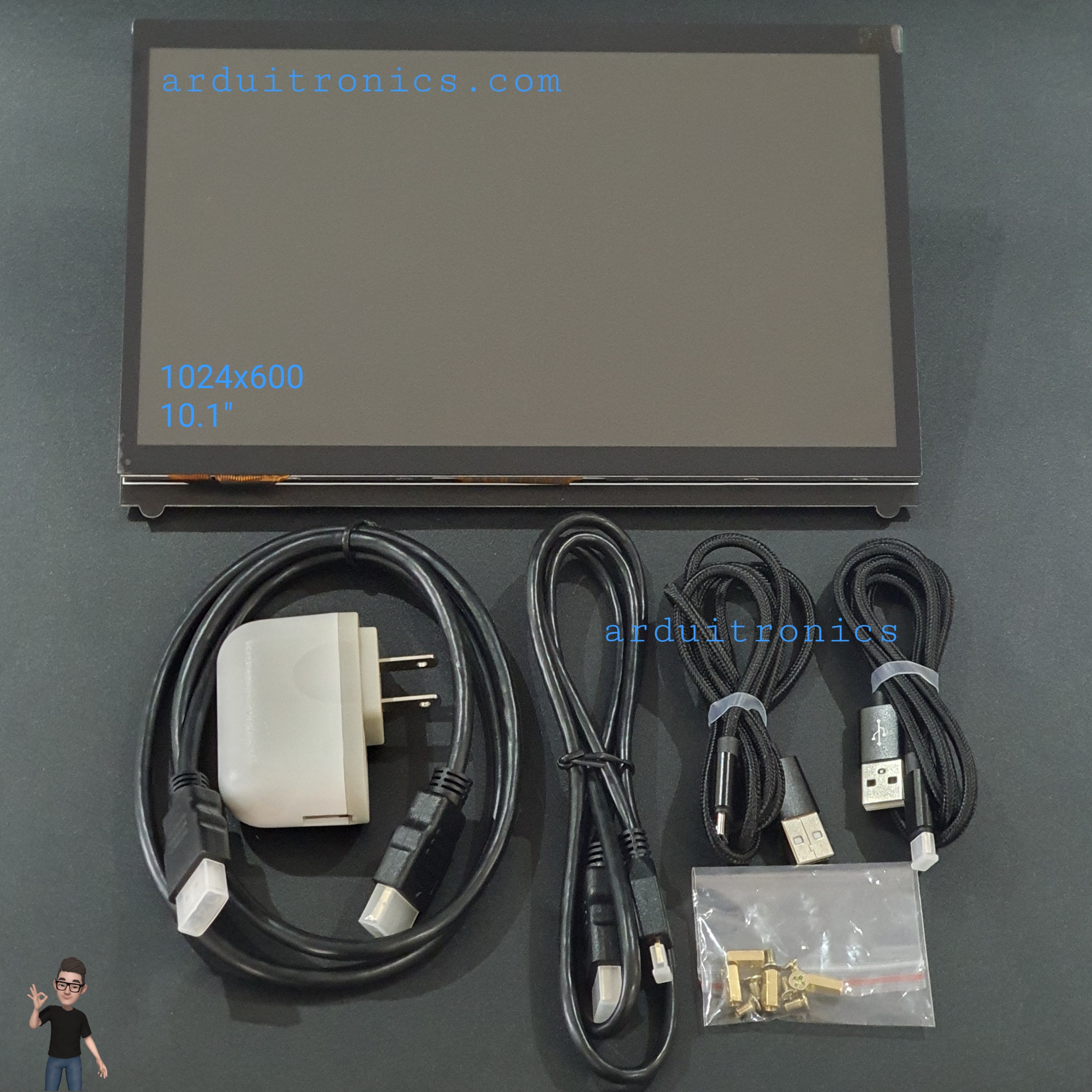 จอ LCD 10.1นิ้ว Touch Screen 1024x600 (พร้อมฐานตั้งจอ) สำหรับ Raspberry Pi และ Nvidia