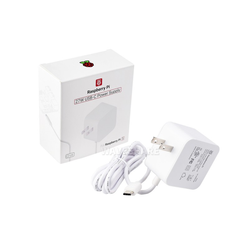 Official Power Supply, USB-C, 5.1V, 5A, White (US Plug) - Raspberry Pi 5 / 4B