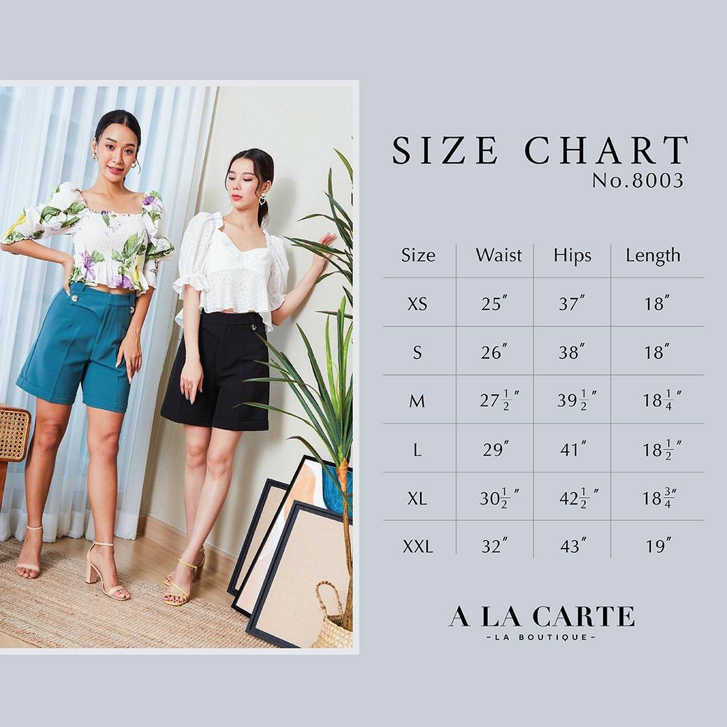 กางเกงขาสั้น A la carte 8003 ดีเทลขอบเอวกระดุมป้าย แต่งกระดุมกระ ปลายขาเย็บเบิ้ล พร้อมรีดจีบหน้าหลัง ทรงกางเกงช่วยพรางหุ่นได้ดี เอวสูงค่ะ ขาว S,M ชมพู M,L,XL เขียว S,M,L,2XL ดำ XXL