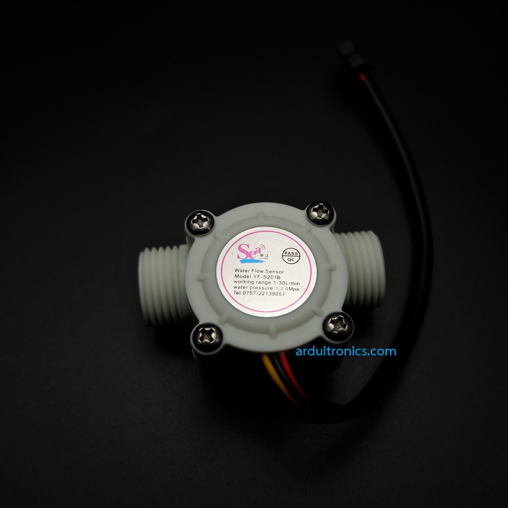 Water Flow Sensor 1-30L/min แรงดันไม่เกิน 2.0MPa ขนาดท่อ 1/2" (YF-S201B) สีขาว