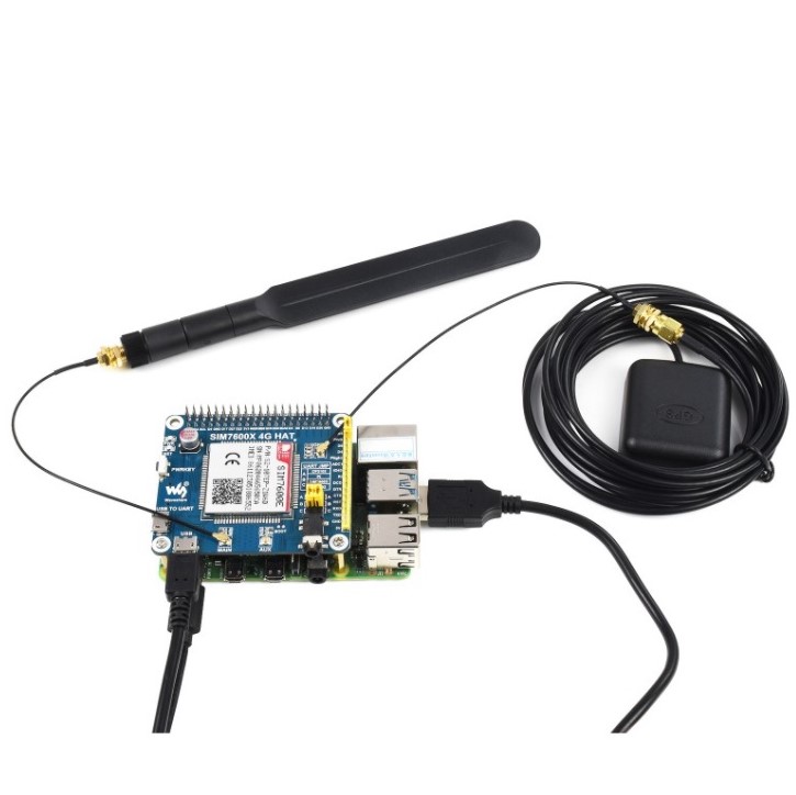 SIM7600E LTE Cat-1 HAT for Raspberry Pi, 3G / 2G / GNSS as well, for Southeast Asia, West Asia, Europe, Africa (Waveshare)
