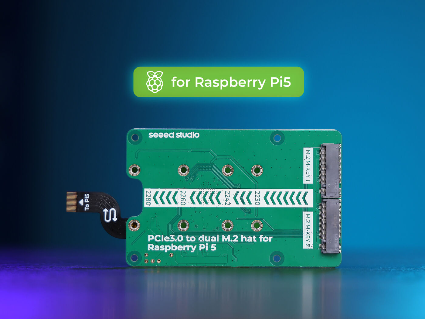 PCIe3.0 Switch to Dual M.2 Hat for Raspberry Pi 5, Support NVMe SSD, Support Hailo8/8L (แท้จาก SeeedStudio)