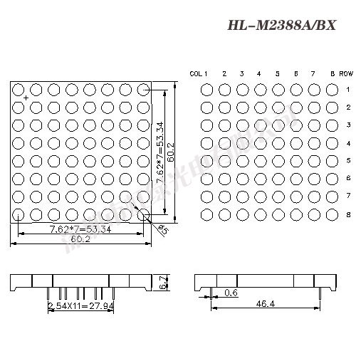 LED 8x8 Dot Matrix (Red Color) 60x60mm