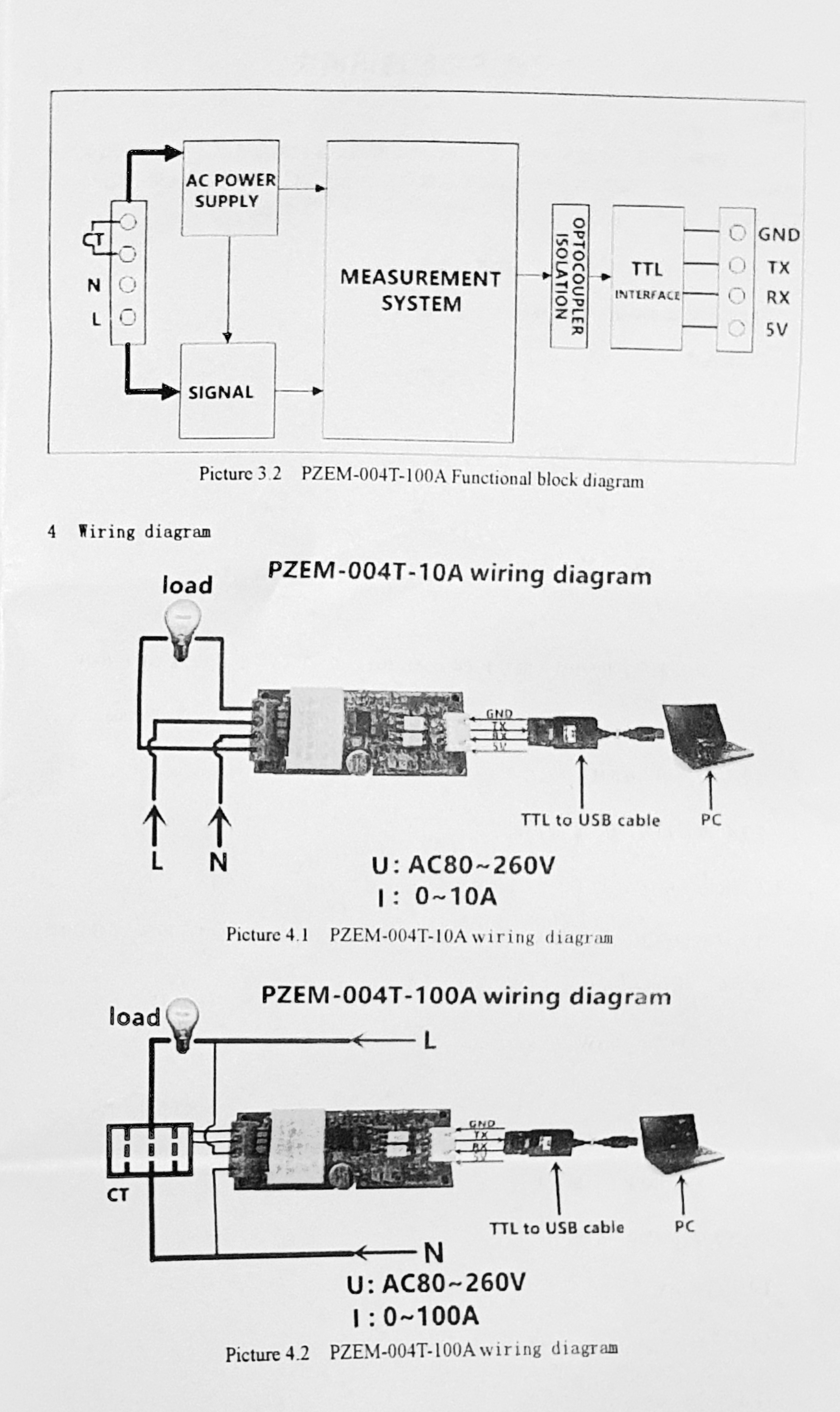 PZEM-004T-100A-D-P(V1.0) Upgrade Version AC Digital Power Energy Meter Module + Coil Current Transformer
