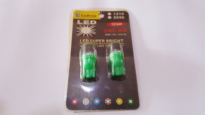 หลอดไฟ LED T10 หลอดเสียบ สีเขียว 12V (ราคาต่อ 1 คู่)