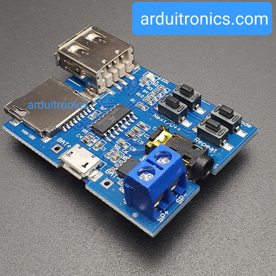 โมดูลเล่นเพลง MP3 รองรับ SD Card และ FlashDrive พร้อม Jack 3.5 ต่อกับหูฟังหรือเครื่องขยายเสียง