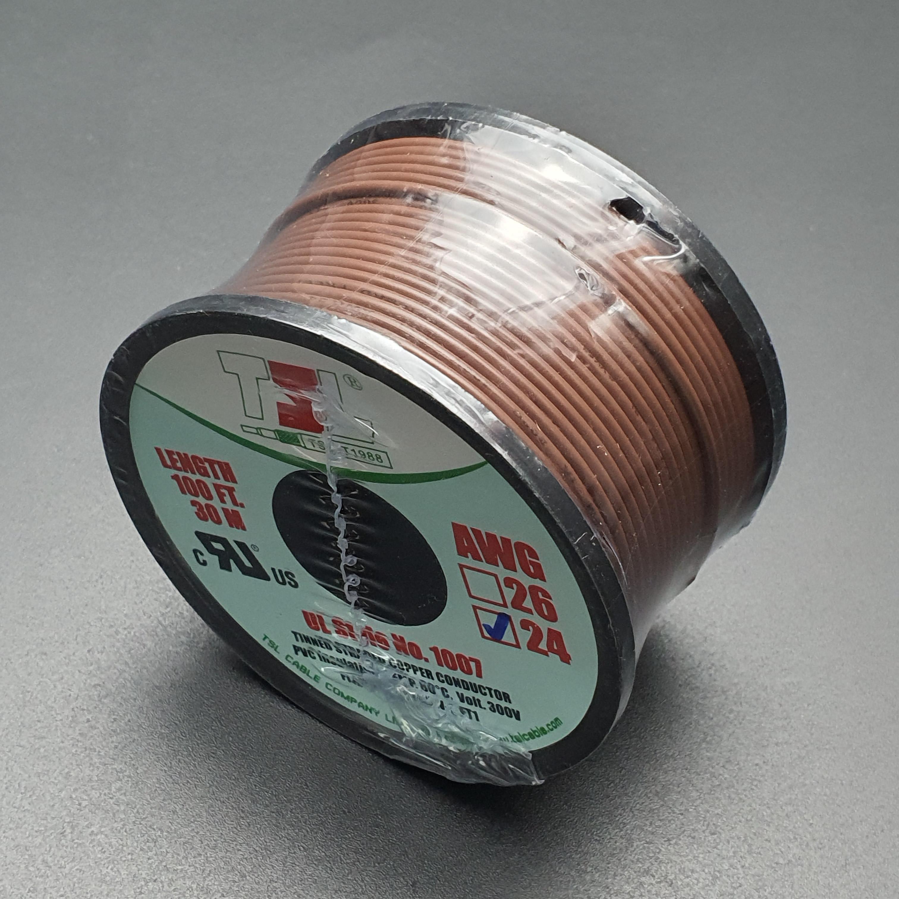 สายไฟอ่อน 24AWG UL1007 100ft สีน้ำตาล