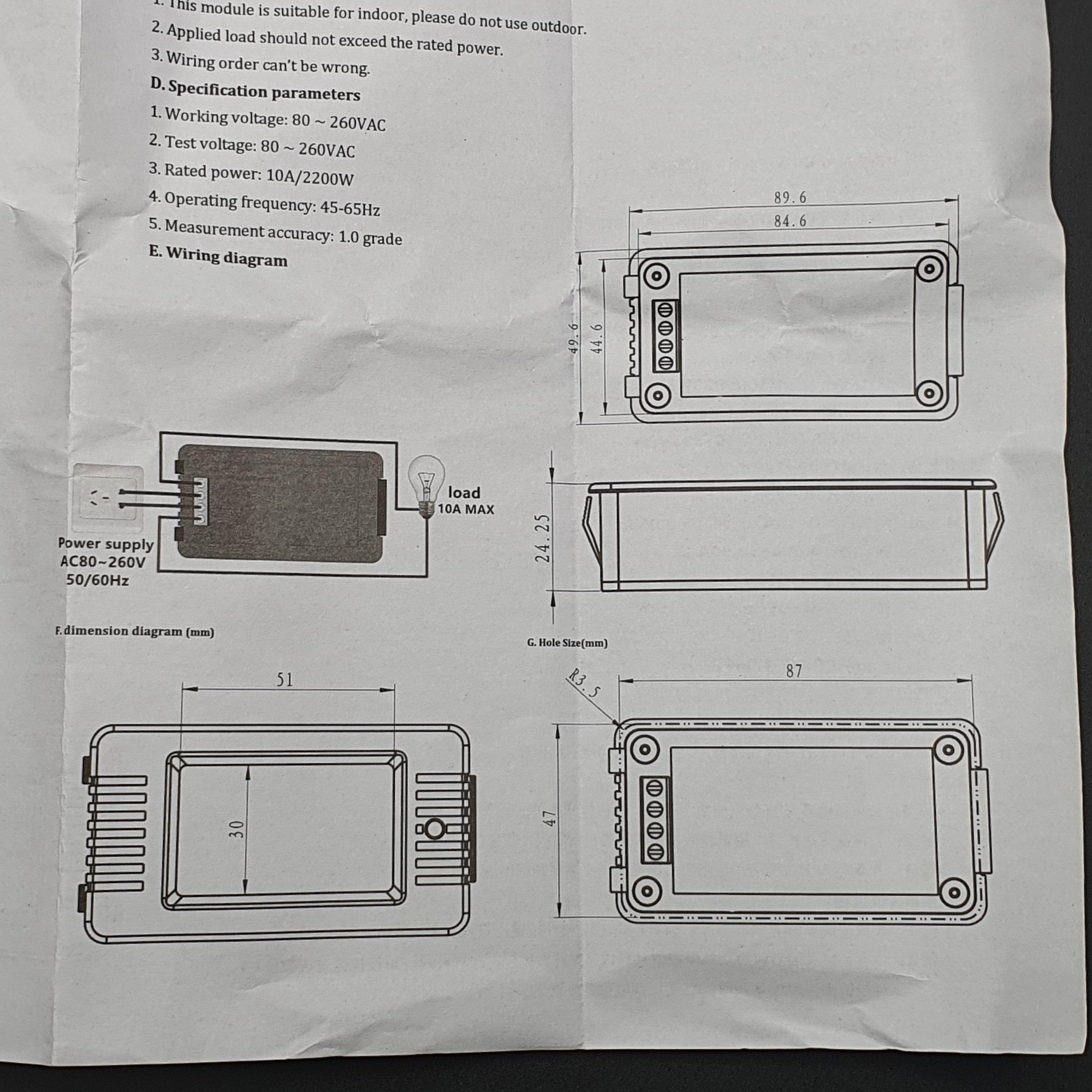 PZEM-020 10A AC Digital Power Meter มิเตอร์วัดการใช้พลังงาน