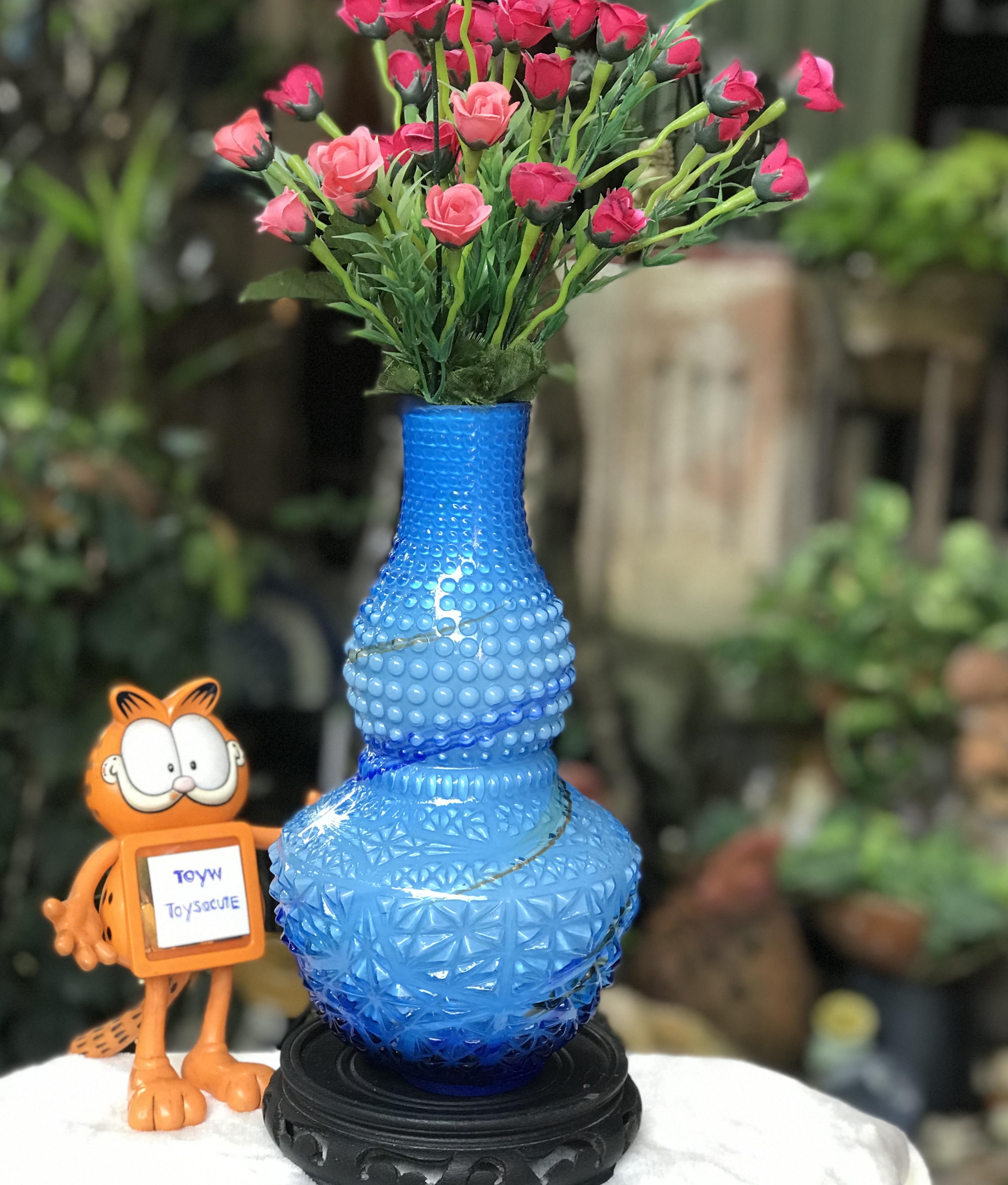 Antique Vase แจกันแก้วเป่าโบราณ ทรงน้ำเต้า ลวดลายนูน สำหรับจัดดอกไม้ ตั้งโชว์ ปรับฮวงจุ้ยบ้าน โต๊ะทำงาน