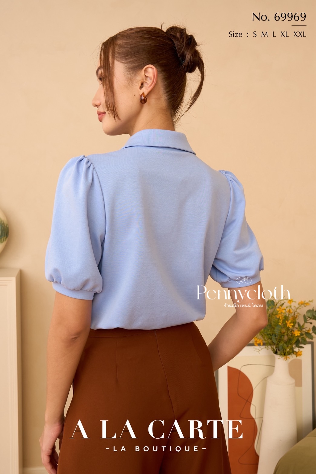 69969 เสื้อยืด A La Carte คอปกโปโล แขนสั้น งานปักฉลุ by PENNY CLOTH อก 38-46"
