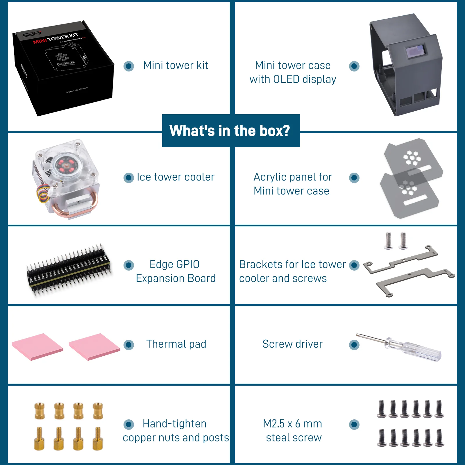 52Pi ABS Mini Tower Kit Black Enclosure Case for Raspberry Pi 5 with Ice Tower Cooler OLED