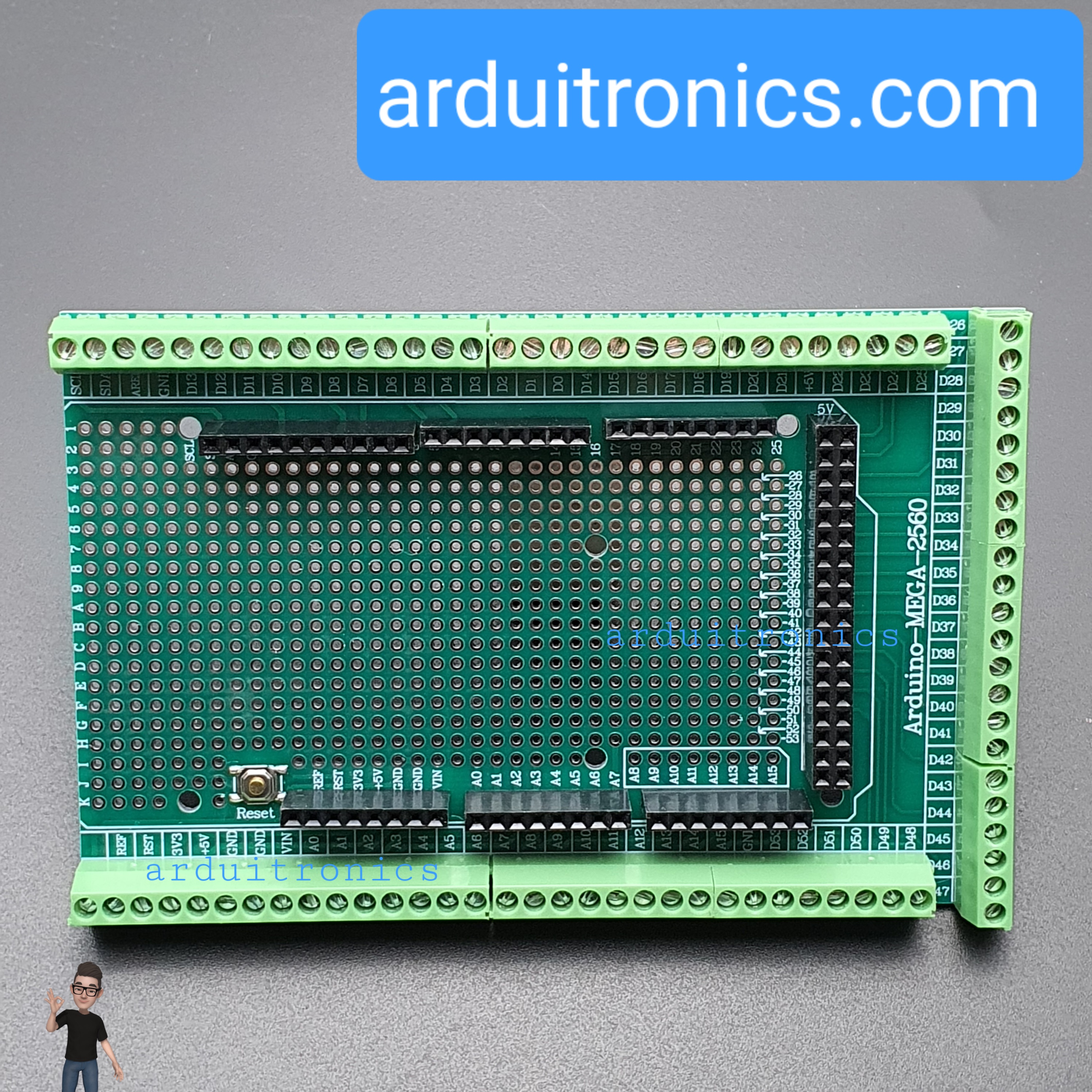โมดูลขยายขา Mega2560 PCB Prototype Screw Terminal Block Shield for Arduino (บัคกรีแล้ว)