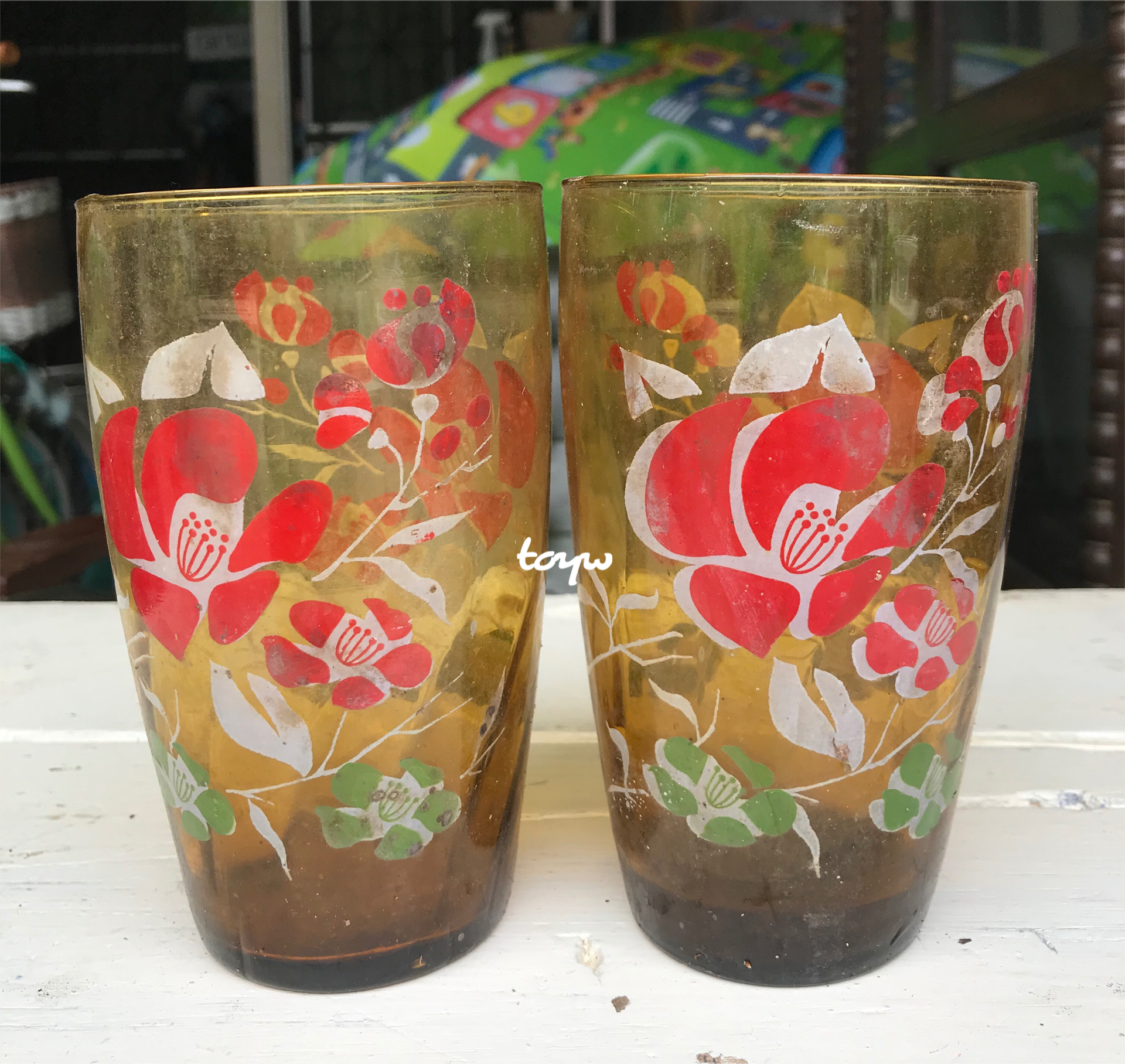 คู่ละ 390 บาท แก้วน้ำวินเทจ Vintage ใบใหญ่ งานเก่า ไม่บิ่นไม่แตกไม่ร้าว ขนาดปากกว้าง 8 ซม สูง 14.5 ซม