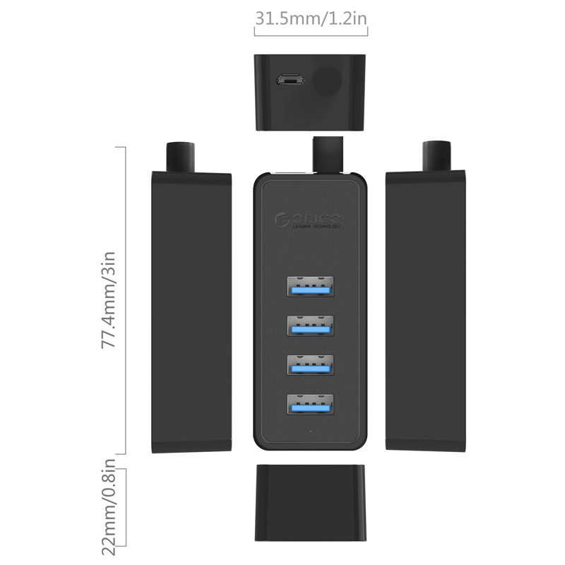 USB HUB (ยูเอสบีฮับ) ORICO W5P-U3 - 4 Port USB3.0 HUB with Micro B Power Port (W5P-U3-030-BK-BP-HW)