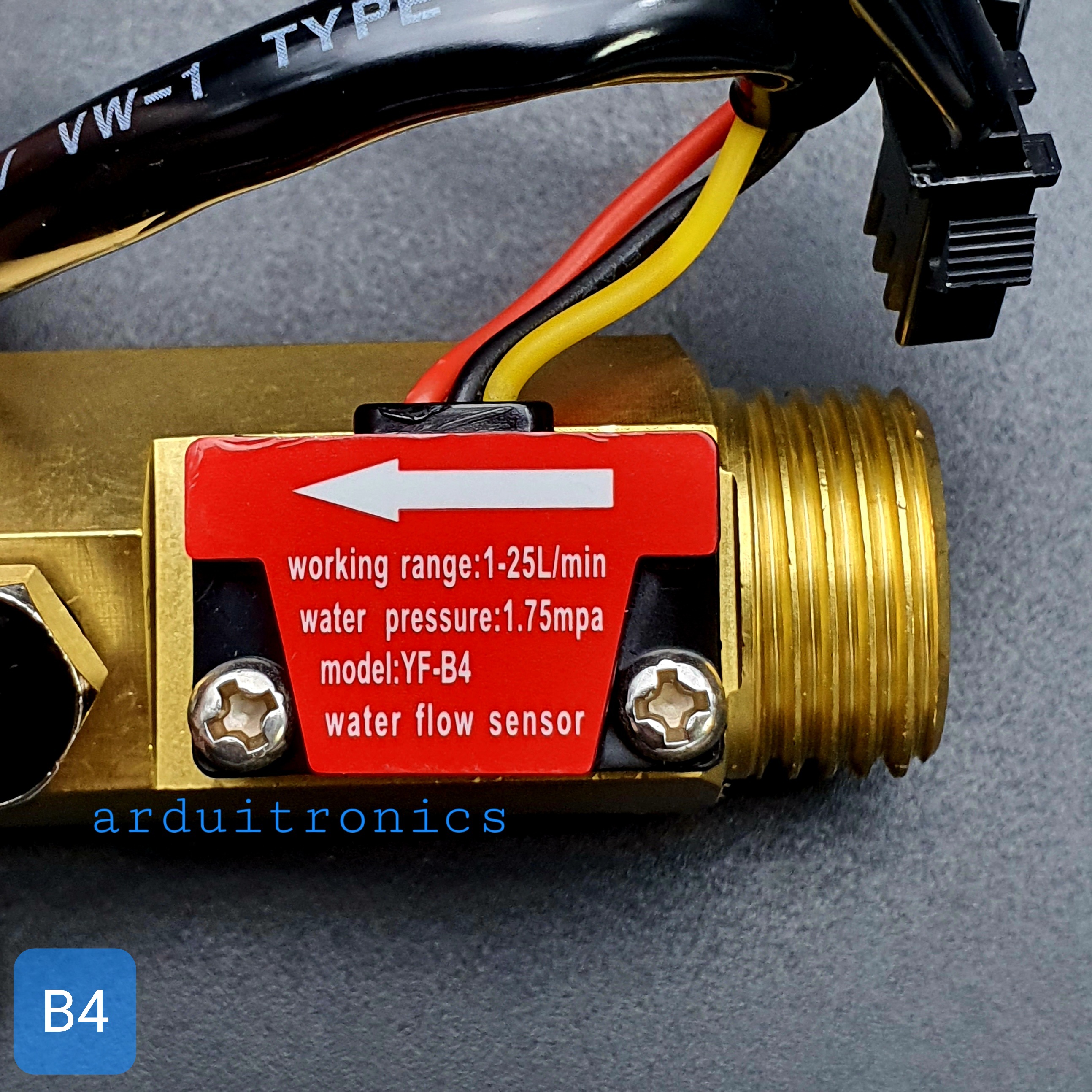 B4 เซ็นเซอร์วัดอัตราการไหลของน้ำ ทองแหลือง 3/4นิ้ว 6หุน Water Flow sensor 1-25L/min Size 60 mm With Temperature Probe