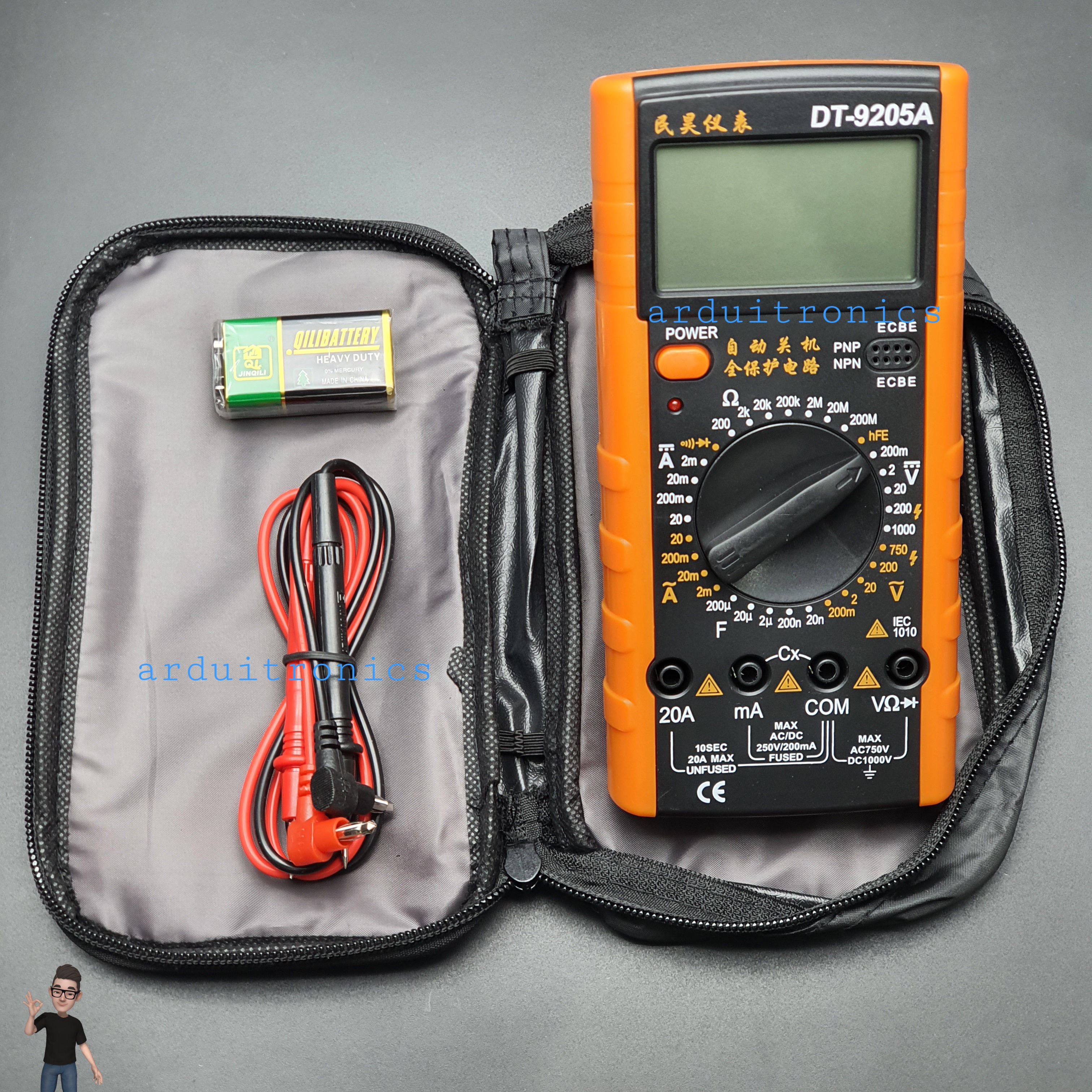 Digital Multimeter (MINHAO DT9205A) + สายโพรบ + ถ่าน + ซองใส่