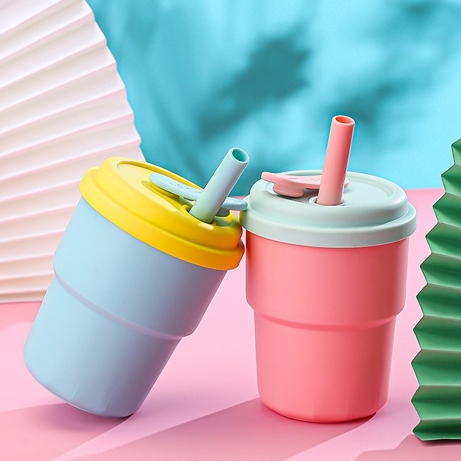 แก้วน้ำ แก้วน้ำพลาสติก ฝาซิลิโคน สีพาสเทล 400ml.