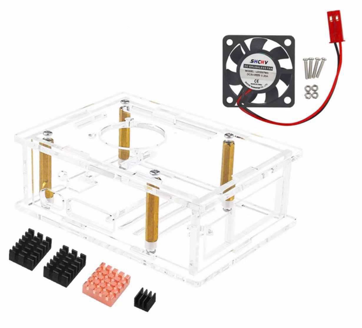 Raspberry Pi 5 Acrylic Case สีใส + cooling fan + copper-aluminum heat sink